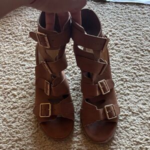 Maurices Tan Buckle Platform Sandals